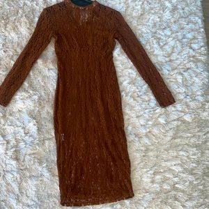 New Laced see through Hazelnut Brown Longsleeve Dress S